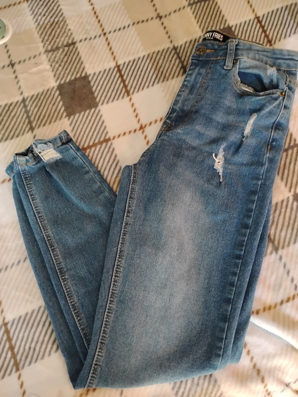 Skinny Fries Y2K Blue Stretchy Distressed Skinny Jeans Women's Size 7